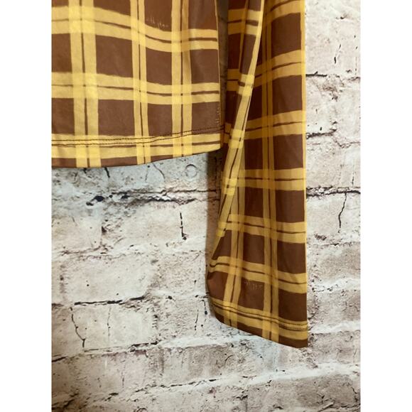 With Jean Bobbie Top Womens XL Mustard & Chocolate Plaid Button Up In Cher Logo - Picture 8 of 14